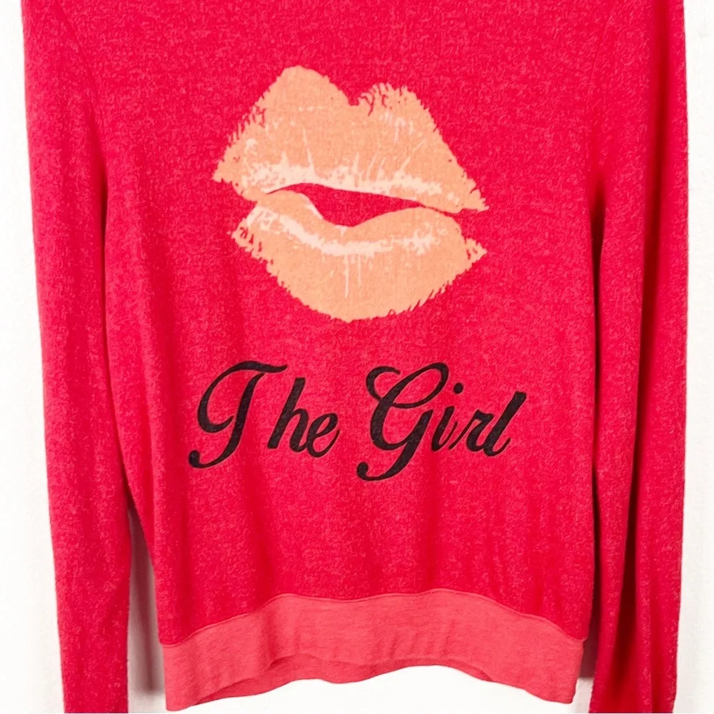 WILDFOX Red Long Sleeves “Kiss The Girl” Graphic Distressed Sweatshirt, Size XS - Picture 6 of 7